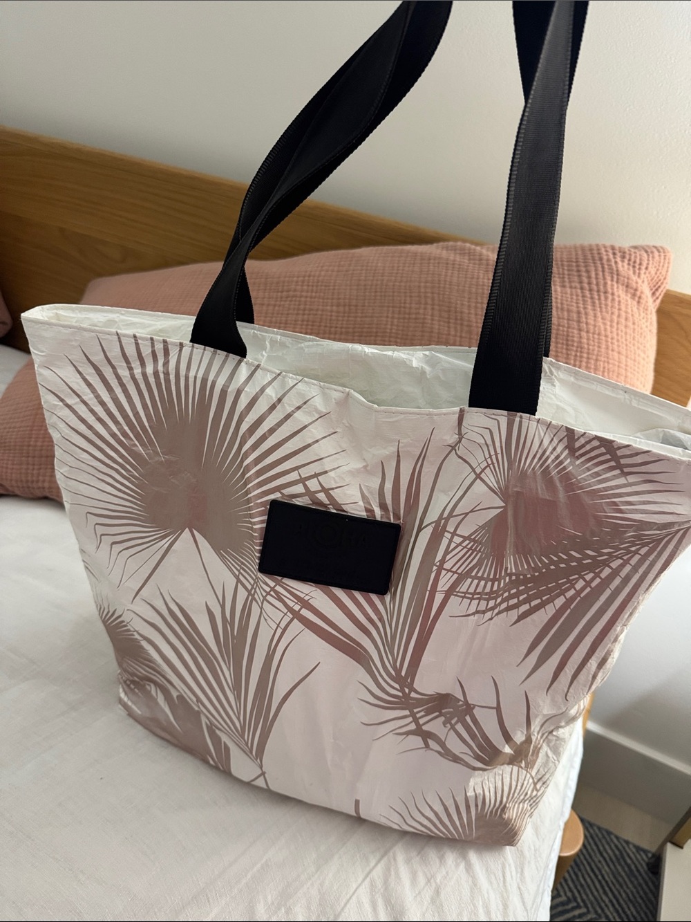 ALOHA Collection Day Tripper Tote - Rose Gold Palm with Black Straps